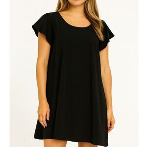 LuLu's shift sheath dress black flutter sleeves boxy mini lightweight SZ S